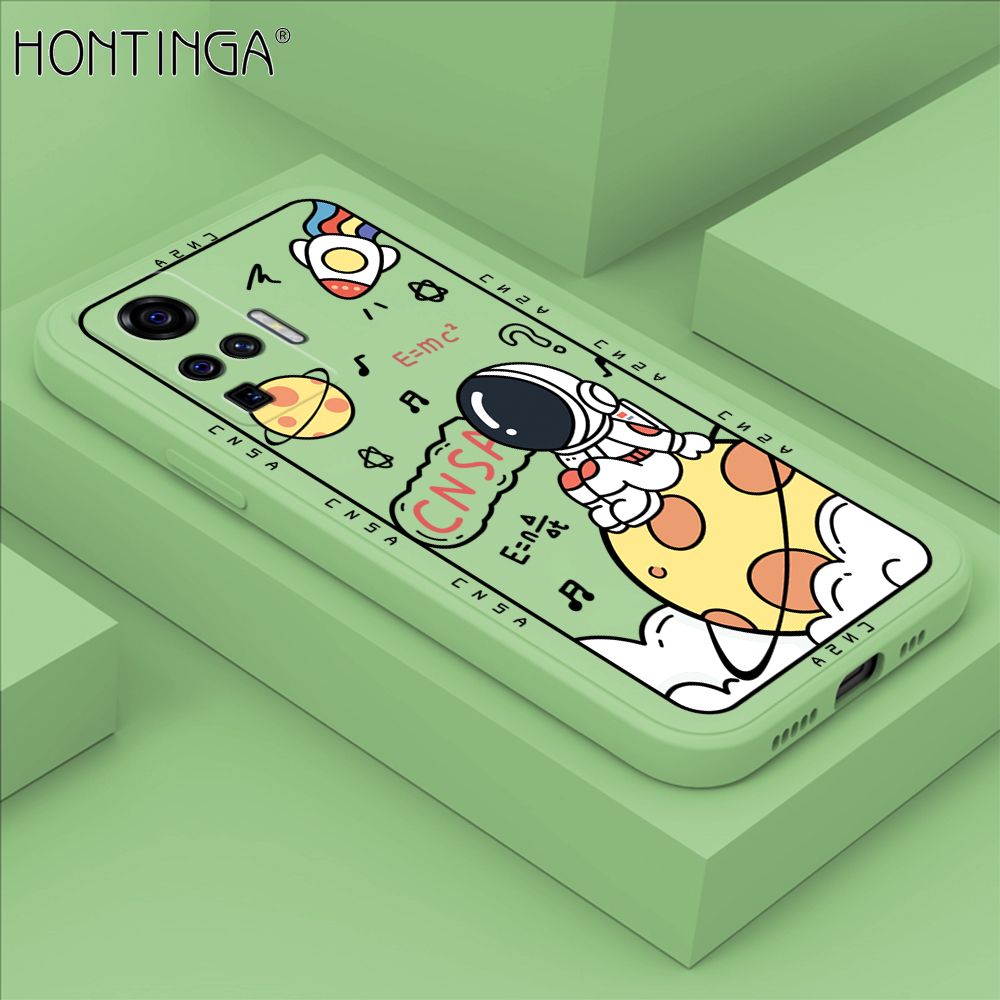 Hontinga for Vivo X50 Pro 5G Case Cartoon Astronauts Phone Case Phone Case Soft Square Edge Silicone Cases Full Lens Cover Shockproof Protection Cover