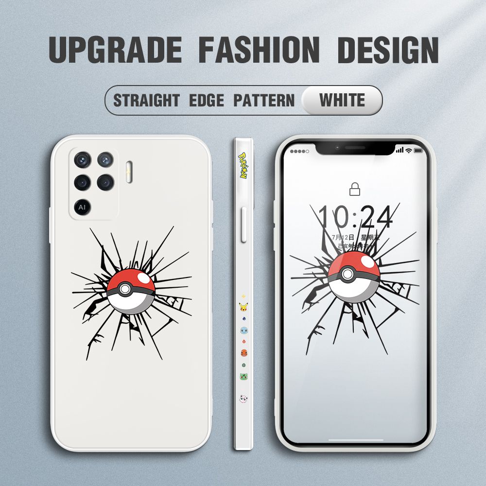 Jizetin for OPPO Reno5 F Case Cartoon Pokémon Pocket Monster Design Side Design Phone Case Square Edge Pattern Liquid Silicone Cases Full Cover Camera Shockproof Protective Case