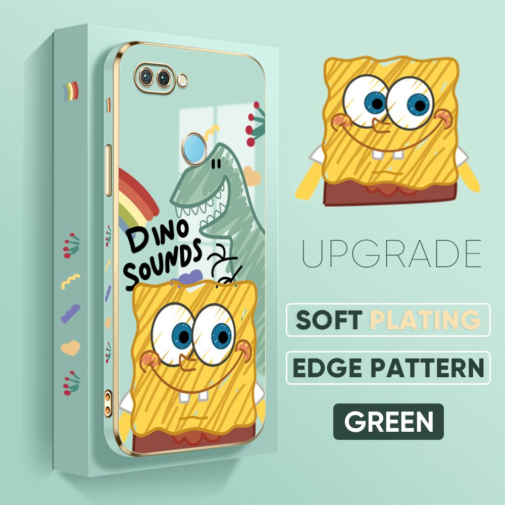 TA for Realme 2 Pro Back Cover + Free Lanyard Sponge Dinosaur Luxury 6D Plating Case Side Pattern Soft Silicone Square Phone Cases