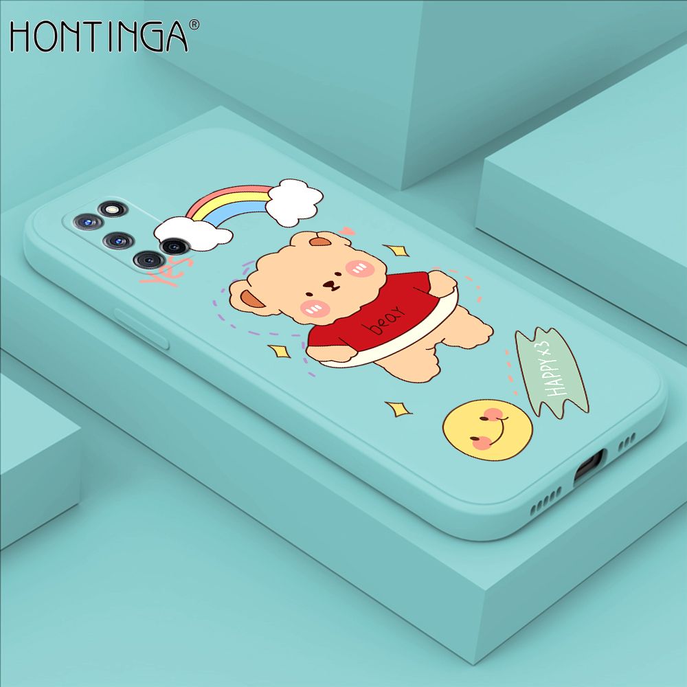 Hontinga for OPPO A52 A92 Case Lovely Cartoon Bear Phone Case Phone Case Soft Square Edge Silicone Cases Full Lens Cover Shockproof Protection Cover