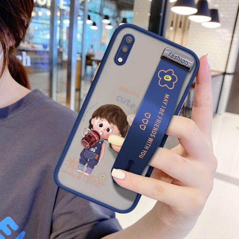 UCUC for Samsung Galaxy M10 Wrist Strap Case Girl Drinking Cola Wristband Printing Cover Shockproof Ultra Thin Phone Case