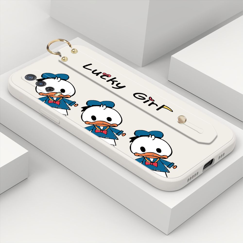 ZeroQiQi for Vivo Y20i Wrist Strap Case Cute Cartoon Little Duck Phone Case Square Edge Liquid Silicone Case Full Cover Camera Shockproof Protective Cases