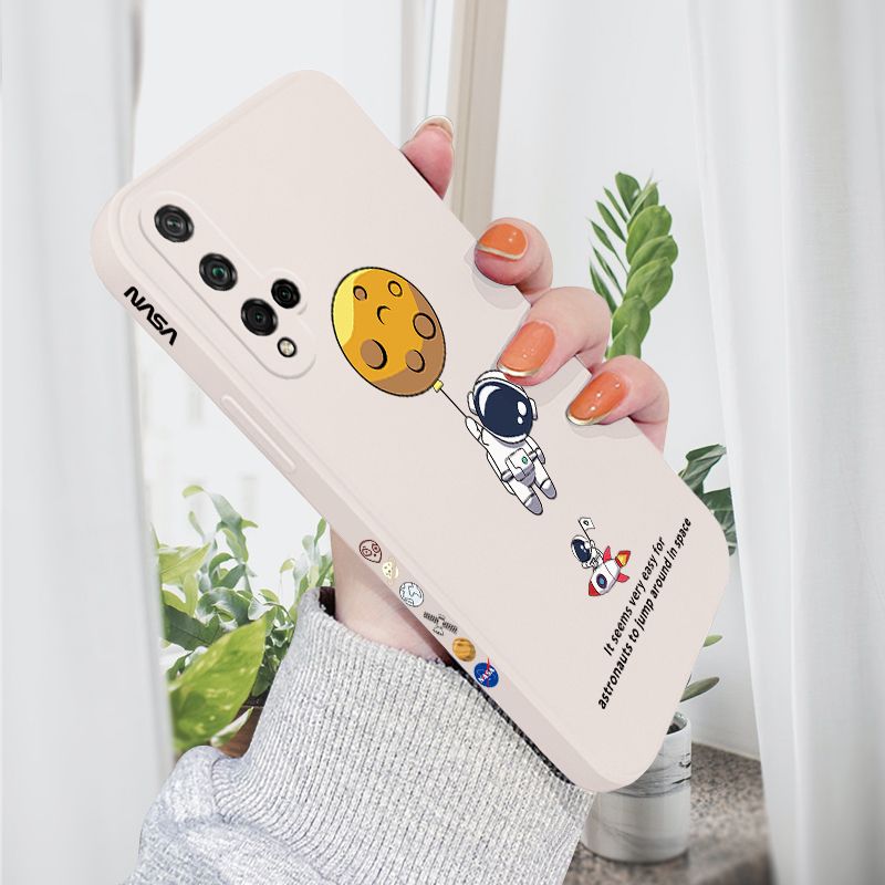 AMORVOR for Honor 20/Nova 5T Back Cover Cartoon Astronautn Side design Soft Case Liquid Silicone Phone Cases