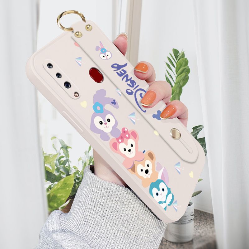 Jizetin for Samsung Galaxy A20S Wrist Strap Case Creative Cartoon Cute Bunny Cover Ultra Thin Anti Fall Liquid Silicone Phone Case