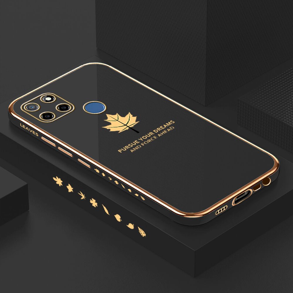 ZeroQiQi for Realme C12/Realme C25/Realme C25S/Realme Narzo 20/Realme Narzo 30A Back Cover New Maple Leaf Luxury 6D Plating Case Side Pattern Soft Silicone Square Phone Cases + Free Lanyard
