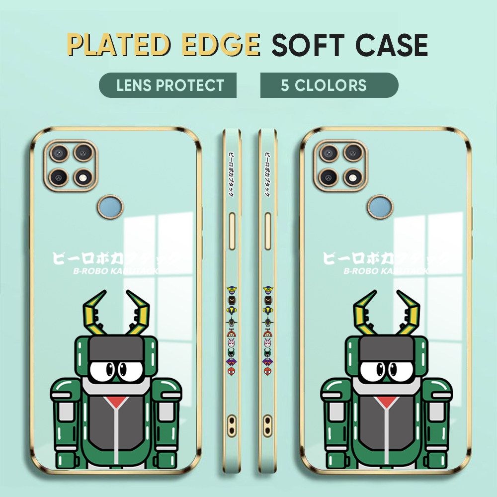 Luxury 6D Plating Case for OPPO A15 A15S Back Cover Cute Cartoon Robots Side Pattern Soft Silicone Square Phone Cases