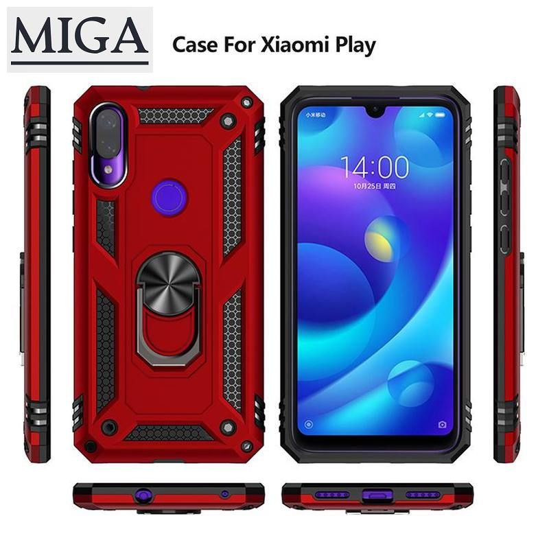 Phone Case For Xiaomi Mi Play, With Armor Ring Magnetic Soft TPU Hard PC Shockproof Design