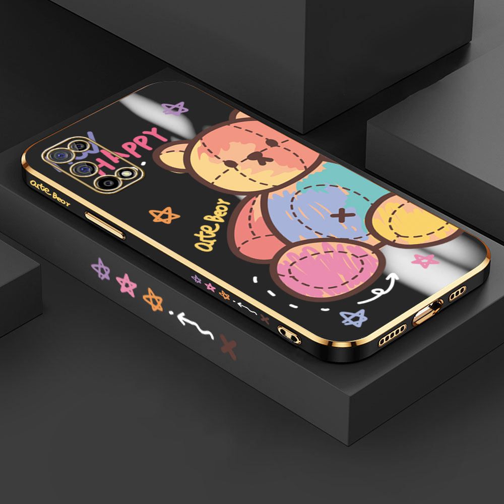 Jizetin (Free Lanyard) Realme 7 5G Case Color Doll Bear Luxury 6D Plating Soft Casing Silicone Ultra Thin Phone Cover