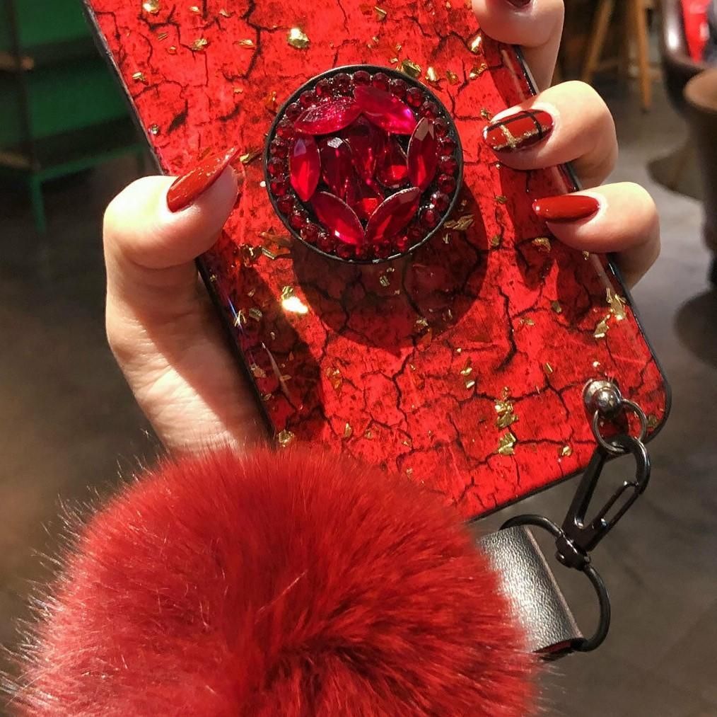Ladies Back cover+Pop Up Socket+Pom Pom Stylish Luxury Gold Foil Bling Marble Phone Case Soft Silicone Glitter Back Cover for apple 6/6 Plus/6s Plus/7