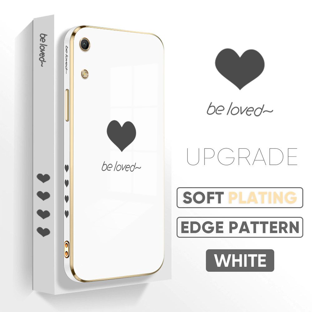 TA for Honor Y6 Pro 2019 / 8A Back Cover + Free Lanyard Simple Love Luxury 6D Plating Case Side Pattern Soft Silicone Square Phone Cases