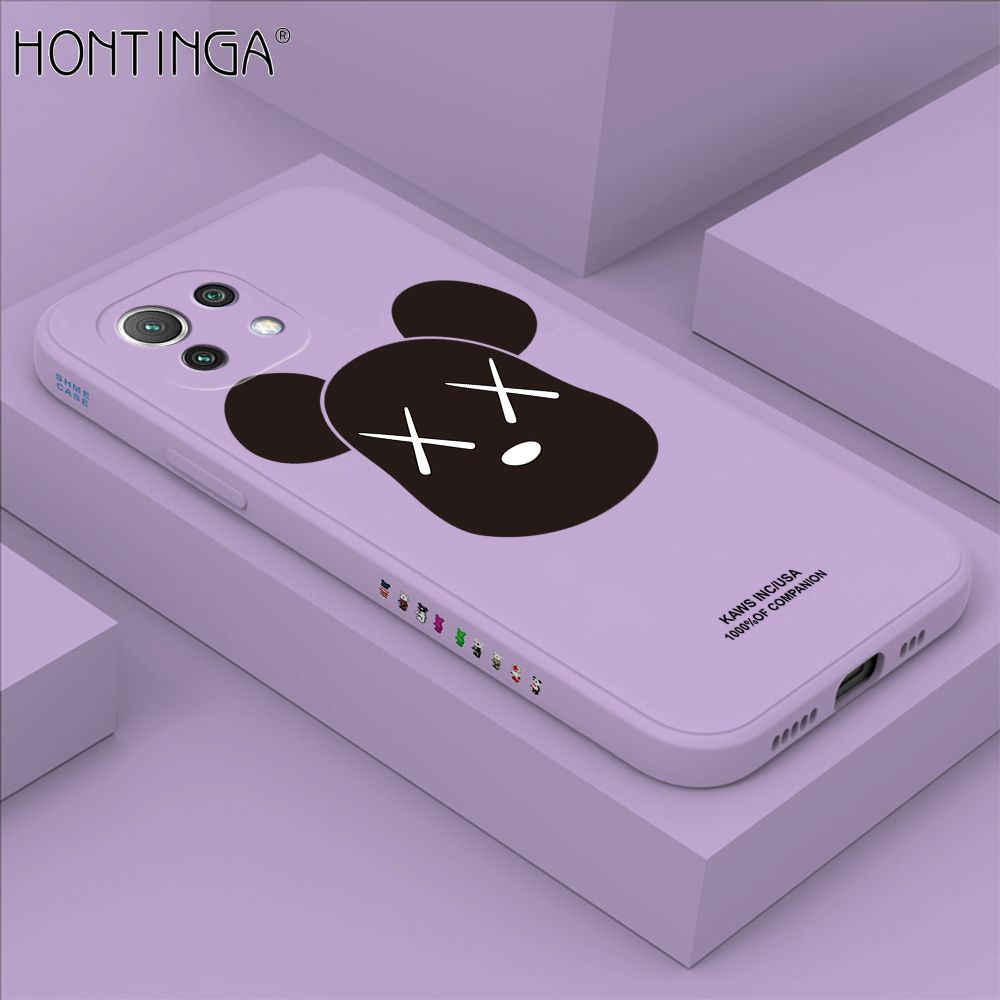 Hontinga for Xiaomi 11 Lite 4G / 5G / 11 Lite NE 5G Case Side Design Violent Bear Head Back Cover Soft Square Edge Pattern Liquid Silicone Trend Phone Cases