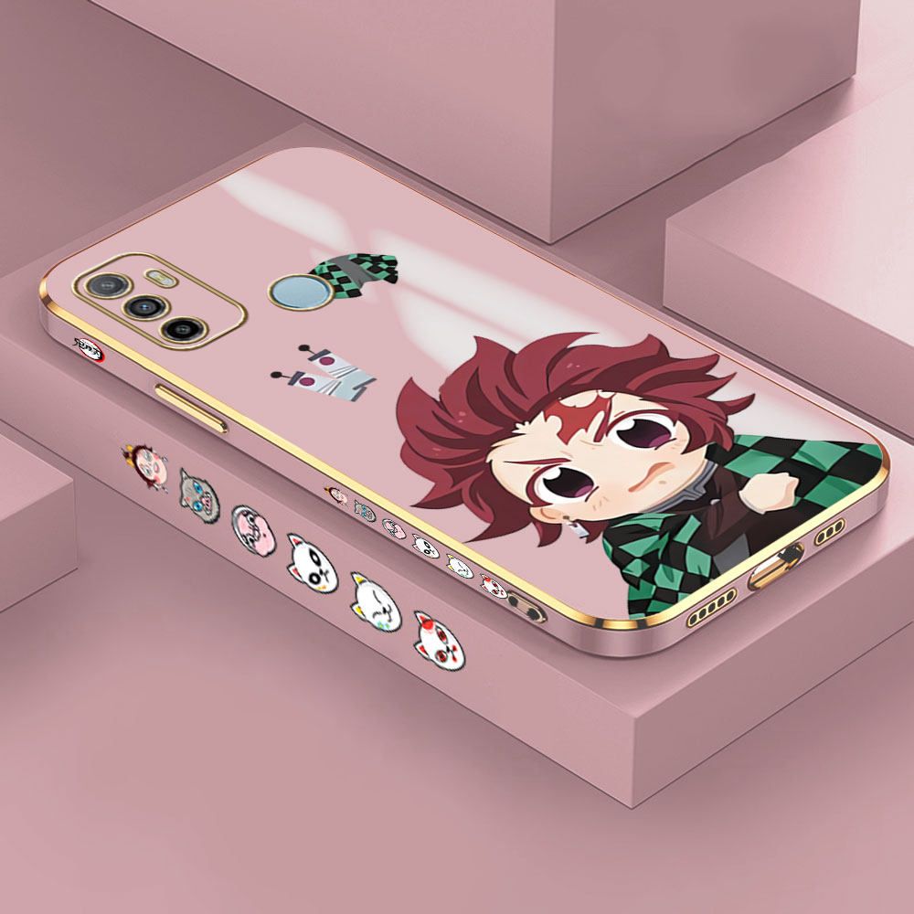 Jizetin (Free Lanyard) OPPO A33 2020 Case Lovely Tanjiro Luxury 6D Plating Soft Casing Silicone Ultra Thin Phone Cover