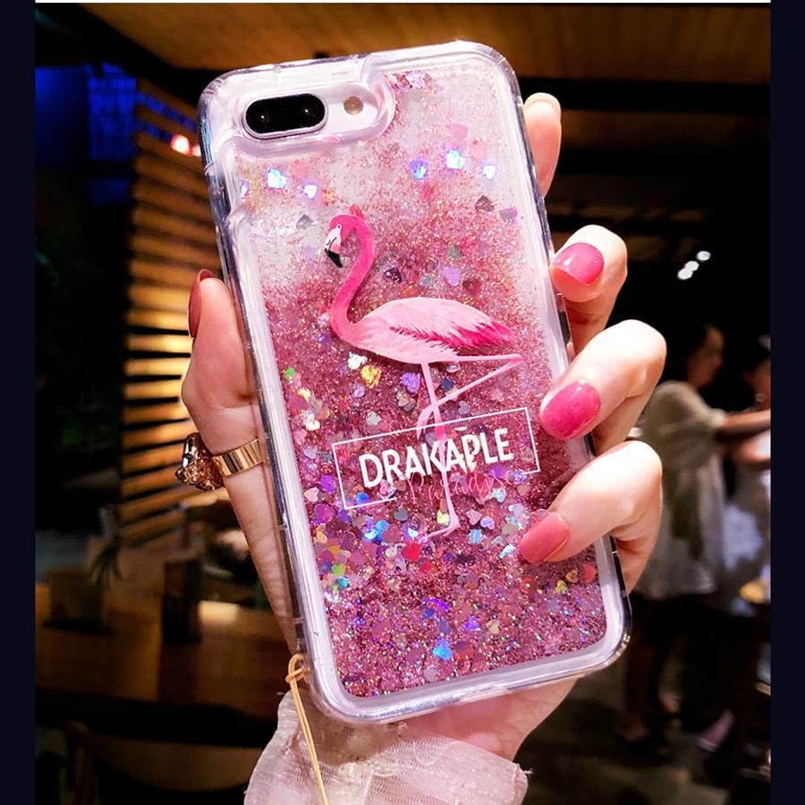 Quicksand Flamingo Bling Glitter Soft Phone Case for OPPO A5/A3s Hard PC+ Soft TPU Edge Cover(null)