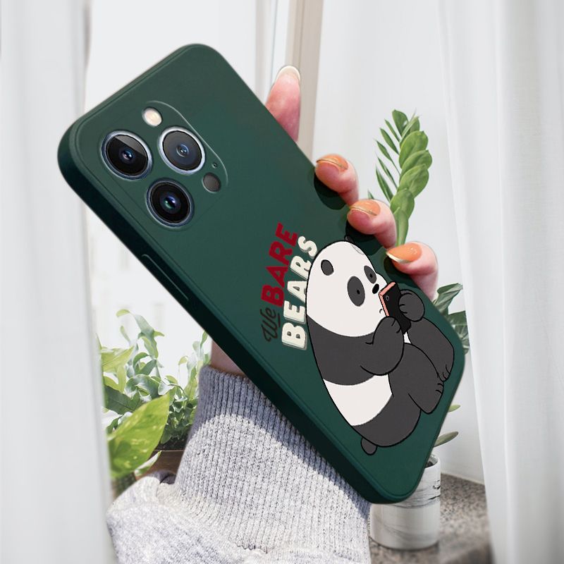 AMORVOR for iPhone 13 Pro Max Back Cover Cartoon Cute Panda Side design Soft Case Liquid Silicone Phone Cases