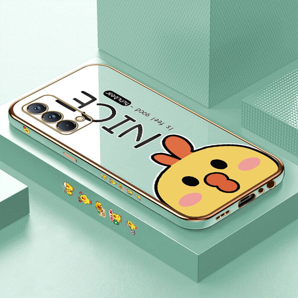 Luxury 6D Plating Case for Realme GT Master Cute Cartoon Chicken Side Pattern Back Cover Soft Silicone Square Frame Shiny Bling Phone Cases + Free Lanyard