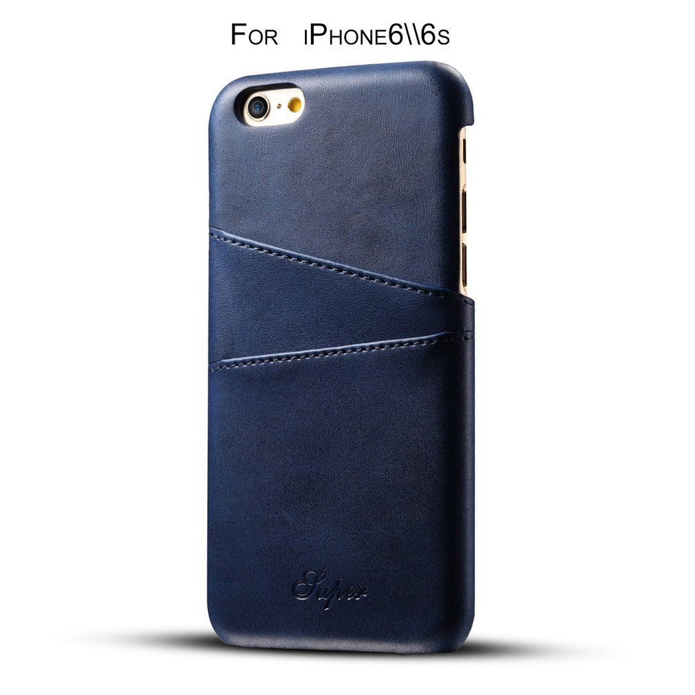 Multifunction Calf Pattern Phone Case Mobile Phones Back Cover Card Pocket Sapphire Blue For Iphone 6/6S