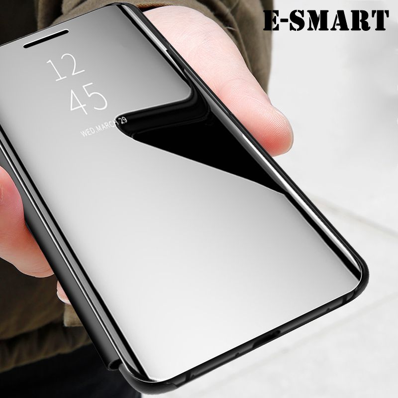 Flip Back cover Huawei Y7P Luxury Plating Smart Clear View Makeup Mirror Transparent Cosmetic mirror case for Huawei Y7P Flip cases Stand Bracket case