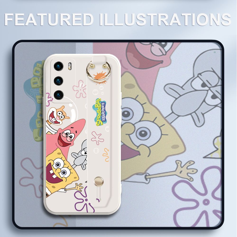 UCUC for Huawei P40 Wrist Strap Case Funny Cartoon Sea Creatures Cover Ultra Thin Anti Fall Liquid Silicone Phone Case