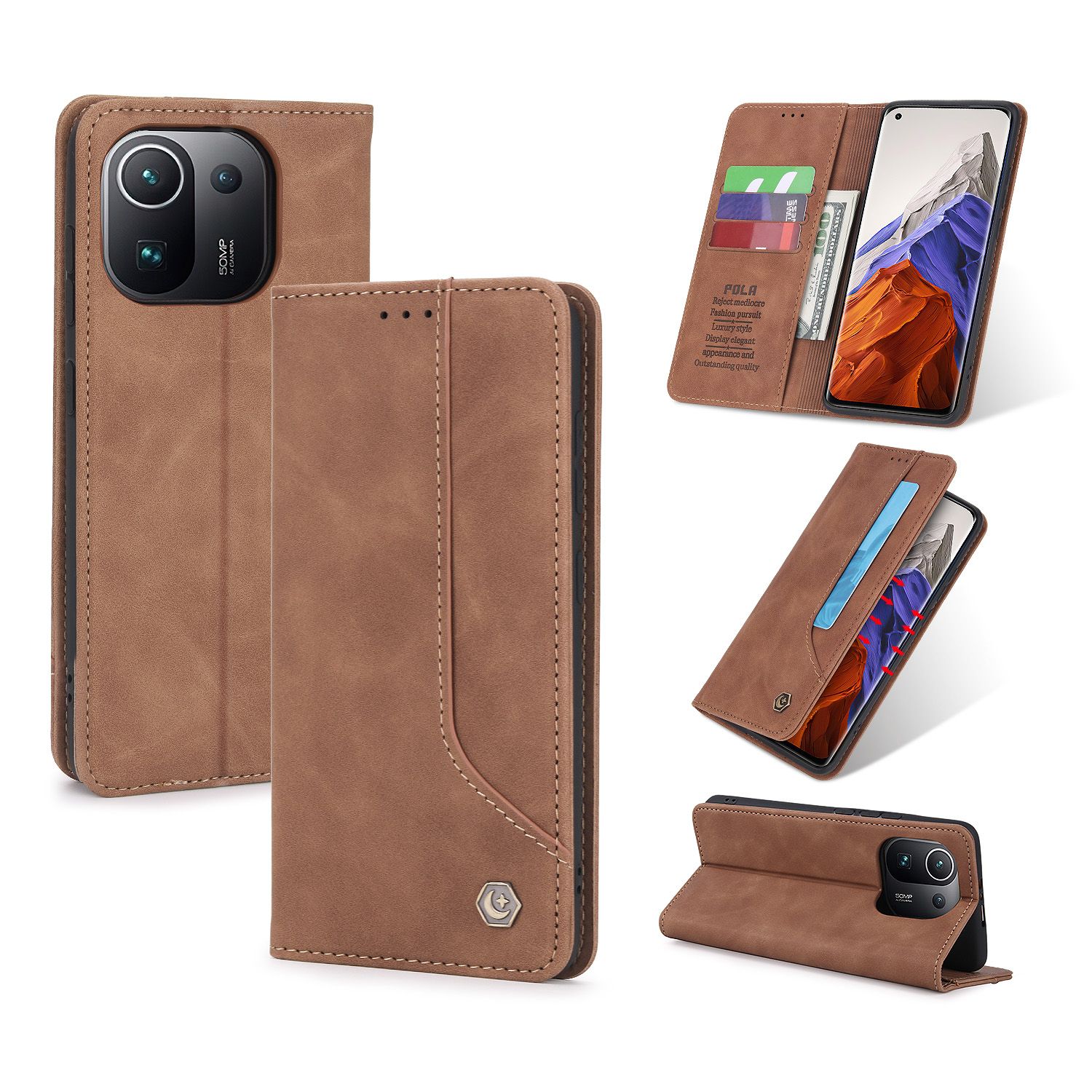 For Xiaomi Mi 11 Pro Premium Retro Leather Magnetic Card Holder Case Shockproof TPU Inner Flip Stand Cover