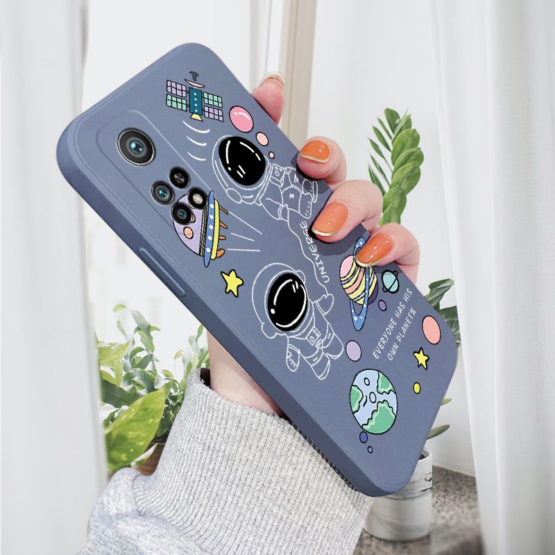 AMORVOR for Xiaomi Mi 10T/10T Pro Back Cover Cartoon Cute Astronaut Side design Soft Case Liquid Silicone Phone Cases