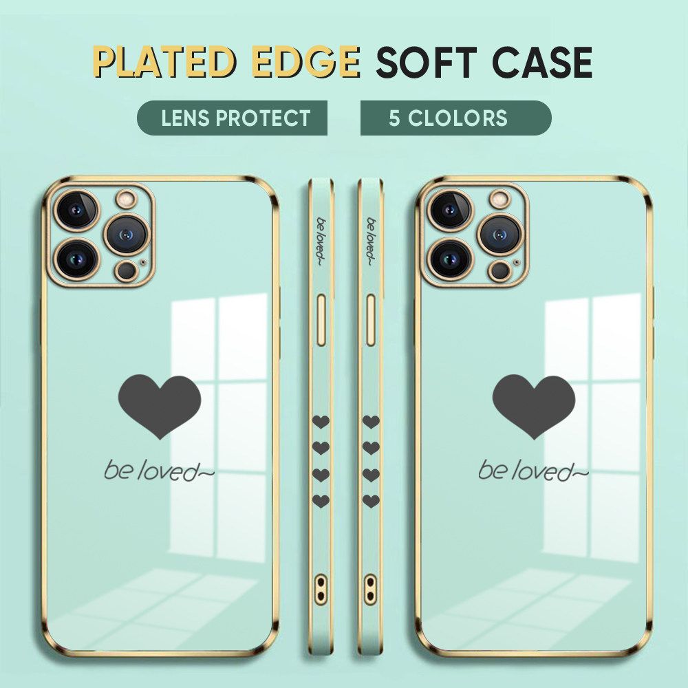 Luxury 6D Plating Case for iPhone 11 Pro Phone Cases Lover Heart Side Print Soft Silicone Square Back Cover