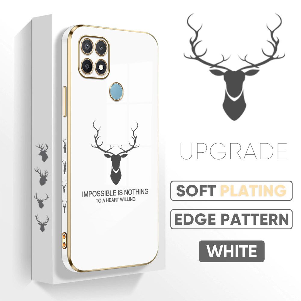 TA for OPPO A15 A15s Back Cover + Free Lanyard Simple Antlers Luxury 6D Plating Case Side Pattern Soft Silicone Square Phone Cases