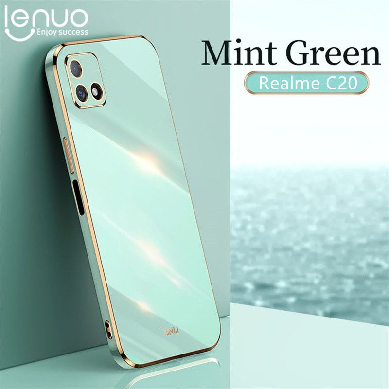 Lenuo Luxury 6D Plating Soft Casing Silicone Square Frame Phone Case For Realme C20 / C11 2021 Phone Case Shiny Bling Back Cover Coque