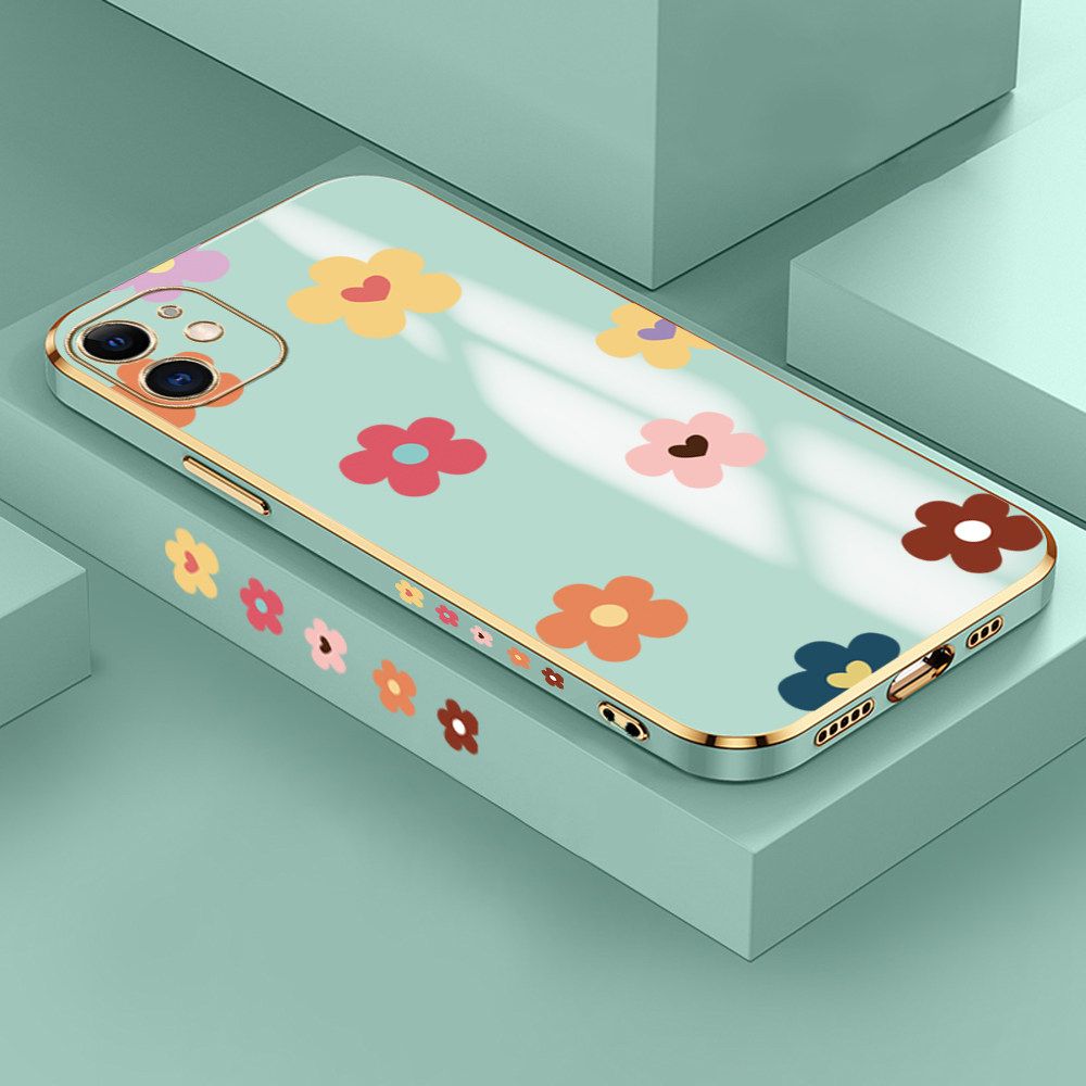 Jizetin (Free Lanyard) iPhone 11 Case INS Style Flower Luxury 6D Plating Soft Casing Silicone Ultra Thin Phone Cover