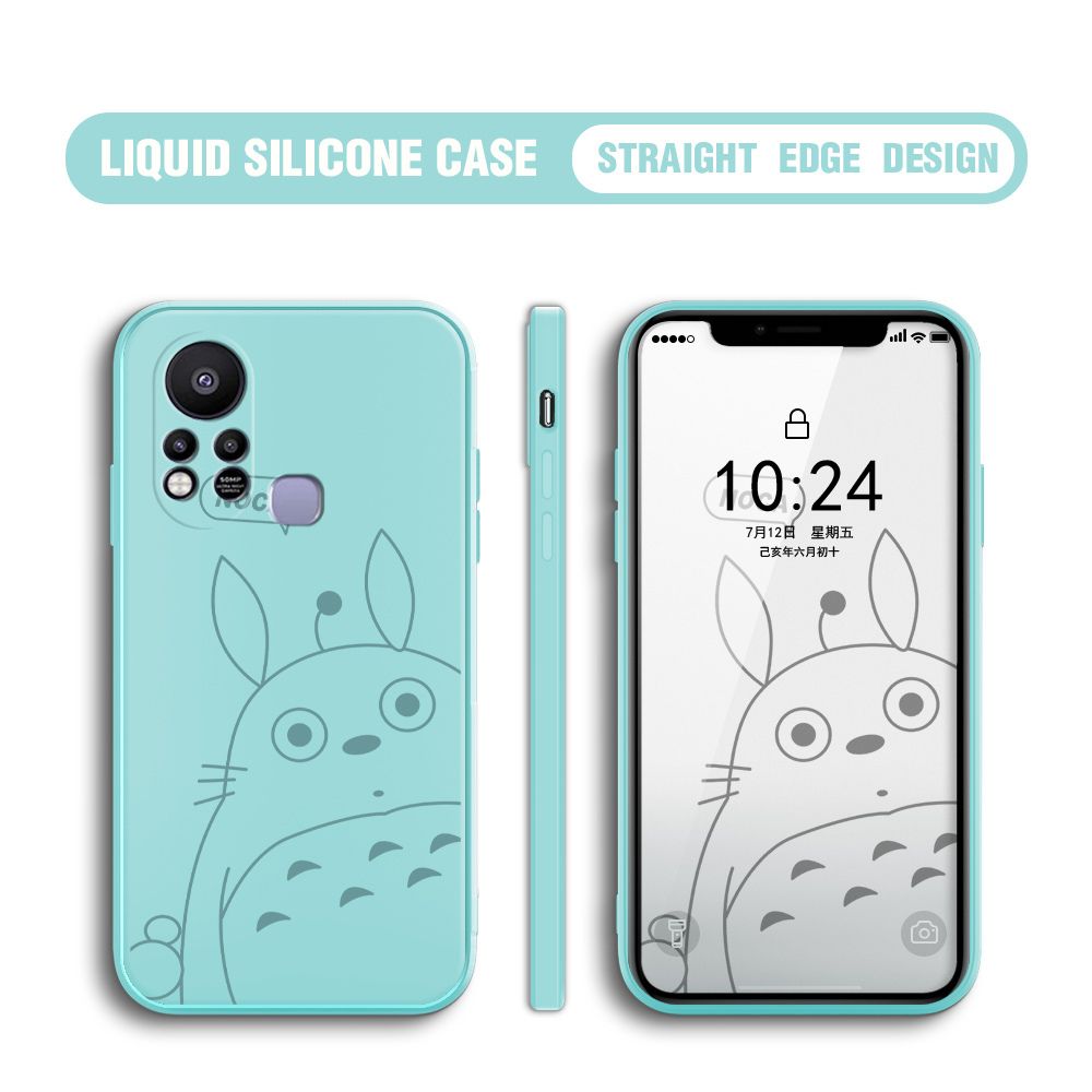BILI for Infinix Hot 11S Back Cover Lovely Totoro Multicolor Liquid Silicone Phone Case Soft Square Lens Protection Phone Cases