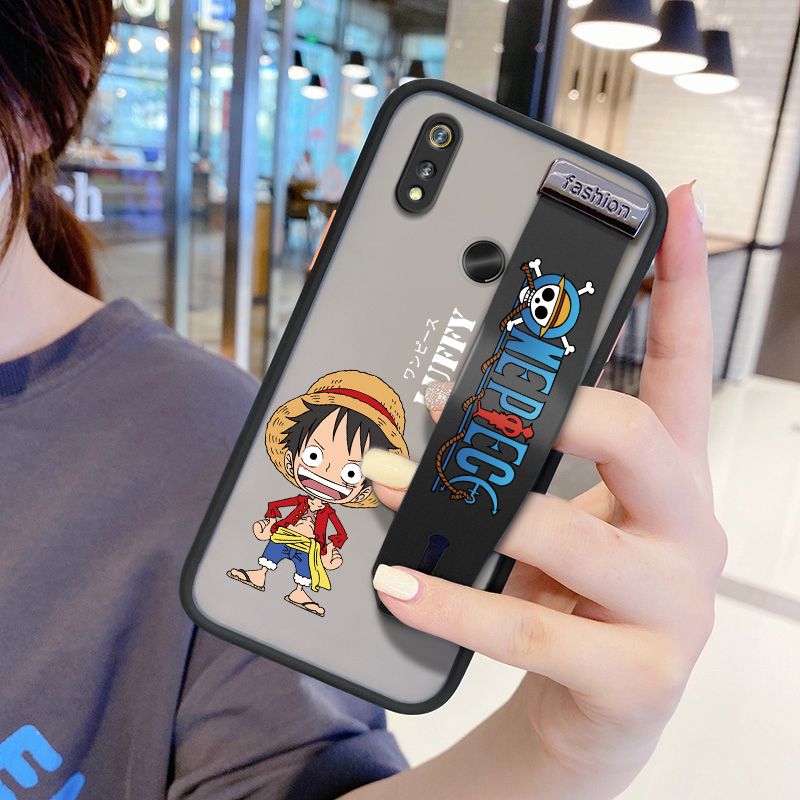 UCUC for Realme 3 Pro Wrist Strap Case Anime One Piece Luffy Wristband Printing Cover Shockproof Frosted Phone Case