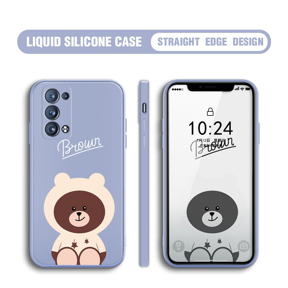 BILI for OPPO Reno6 Pro 5G Back Cover Brown Bear Multicolor Liquid Silicone Phone Case Soft Square Lens Protection Phone Cases