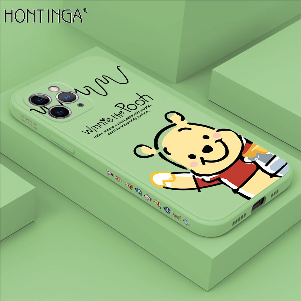 Hontinga for iPhone 11 Pro Case Side Design Hello Little Bear Back Cover Soft Square Edge Pattern Liquid Silicone Trend Phone Cases