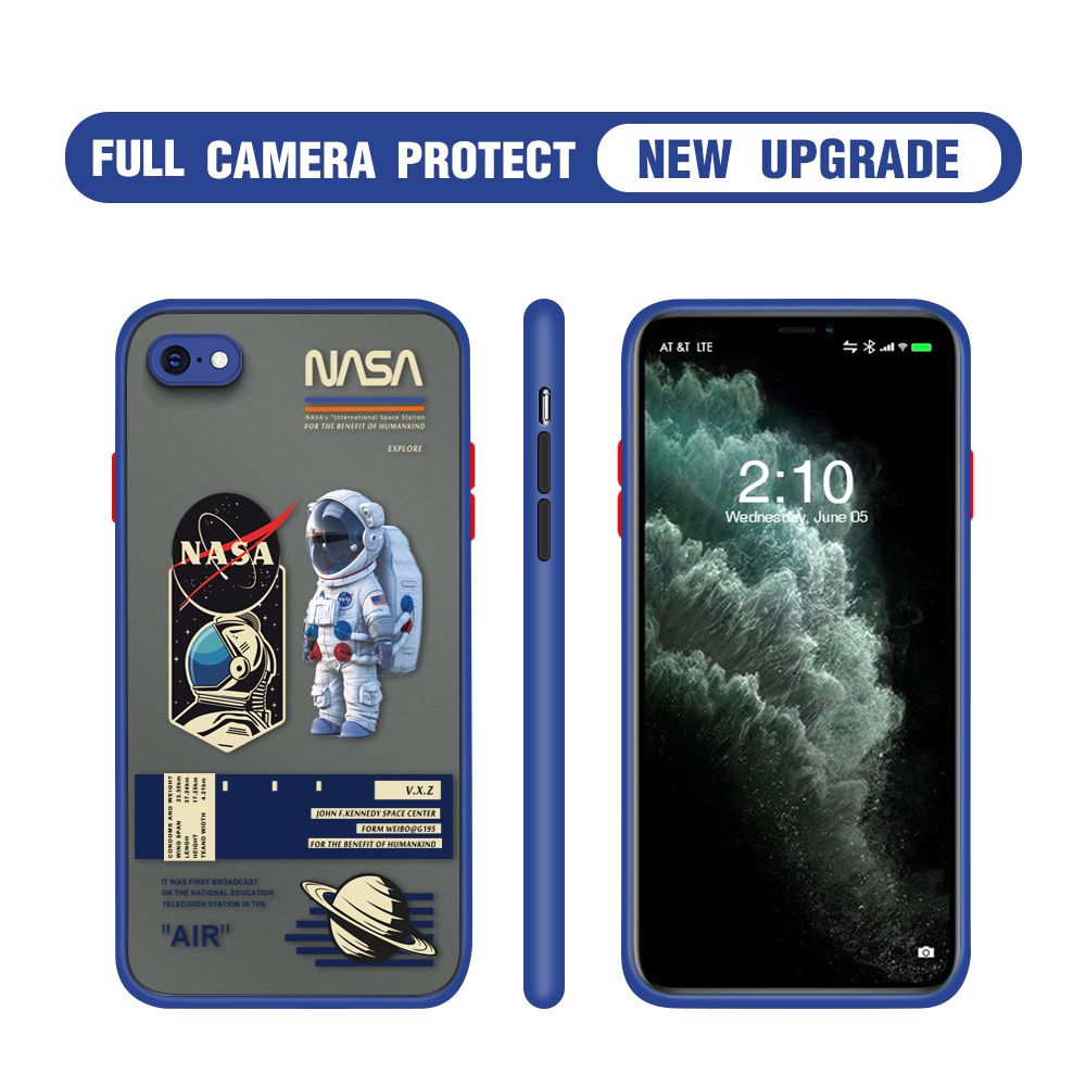 Hontinga for iPhone 6 Plus / 6s Plus Case Cartoon Astronaut Cover Camera Shockproof Protection Case Edge Frosted Transparent Phone Cover