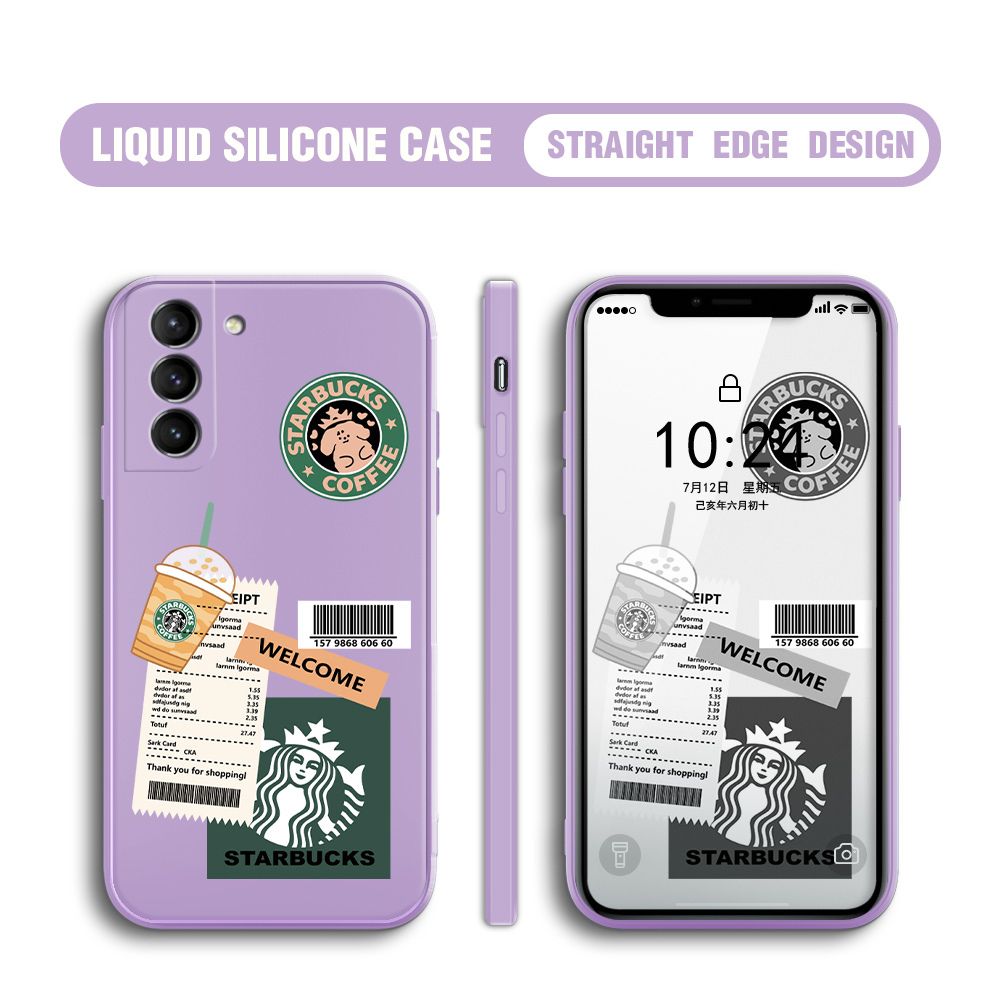 BILI for Samsung Galaxy S21 Plus 5G Back Cover Creative Coffee Order Receipt Multicolor Liquid Silicone Phone Case Soft Square Lens Protection Phone Cases
