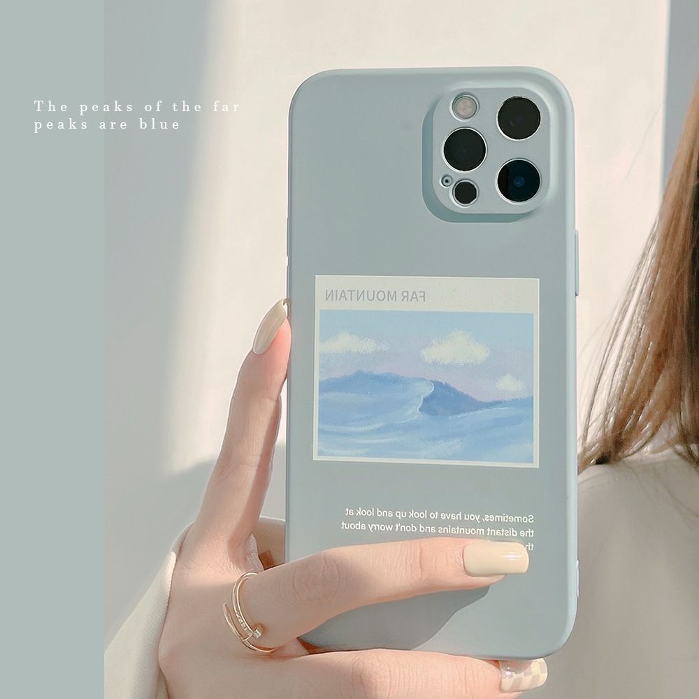 Light Blue Oil Painting Landscape Pattern Soft Silicone Cover Mobile Phone Protective Case