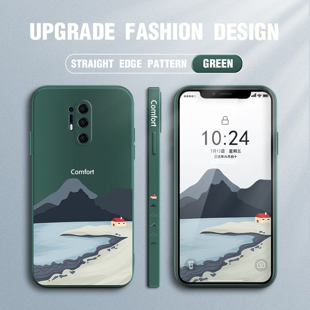 Jizetin for OnePlus 8 Pro Case Mount Fuji Design Side Design Phone Case Square Edge Pattern Liquid Silicone Cases Full Cover Camera Shockproof Protective Case