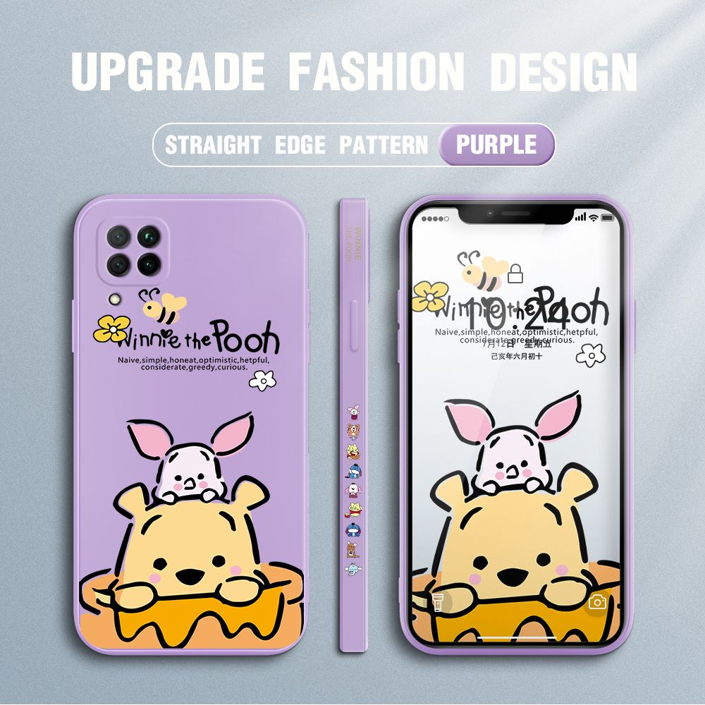 Jizetin for Huawei Nova 7i Case Side Design Phone Cover Lovely Cartoon Pooh Bear Cover Square Edge Pattern Liquid Silicone Trend Case