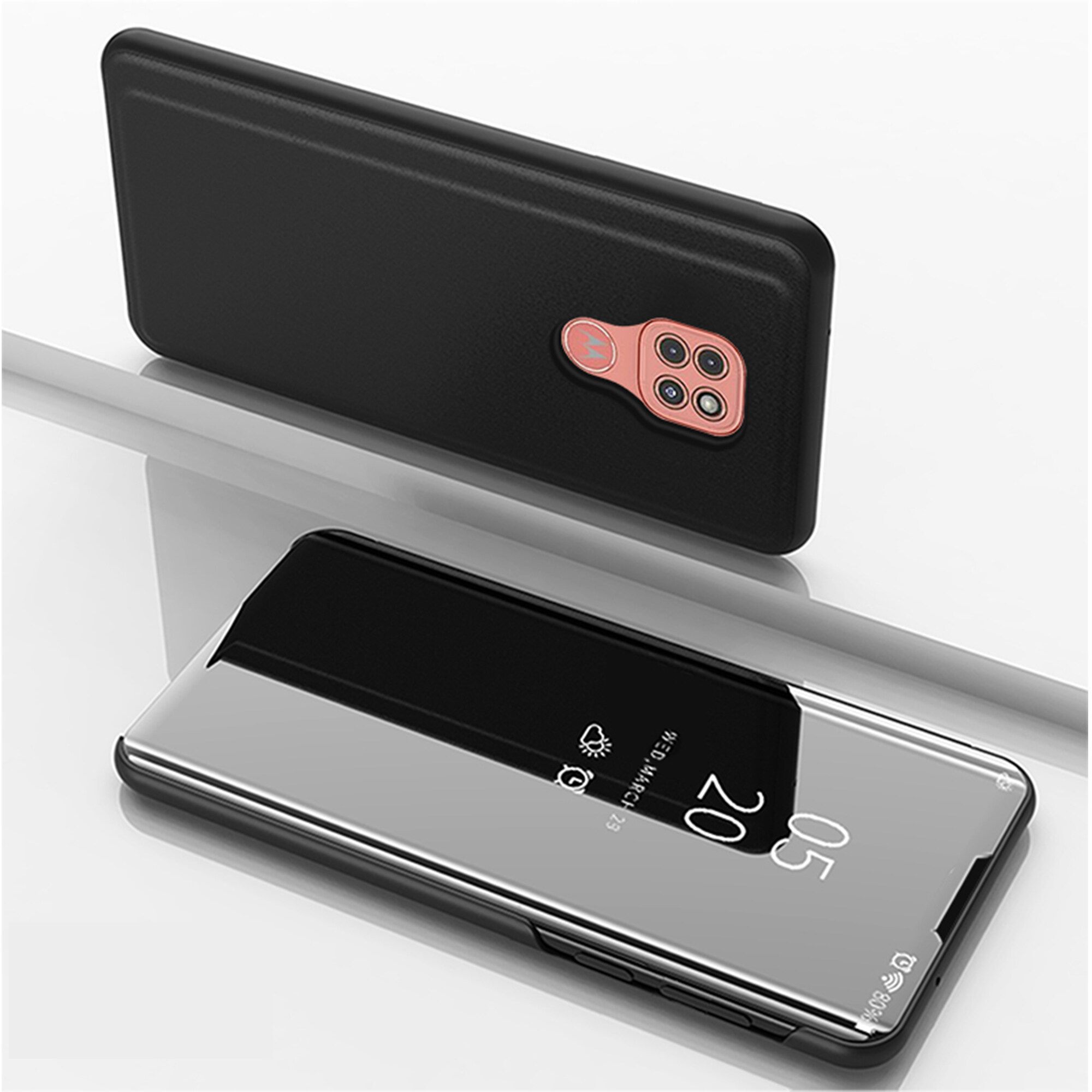 For Motorola Moto G9 Play Mirror Plating Hard PC -PU Leather Translucent Standing View Case Cover