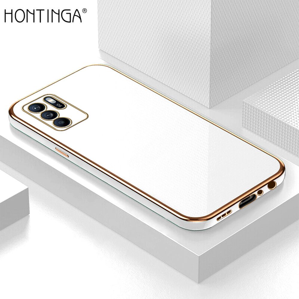 Hontinga for OPPO Reno6 Z 5G Case + Free Lanyard Luxury 6D Plating Soft Back Cover Silicone Square Frame Shiny Bling Phone Cases