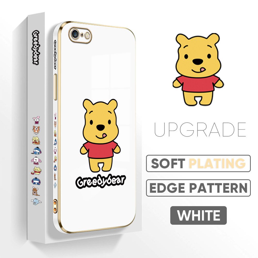 TA for iPhone 6 Plus / 6S Plus Back Cover Cute Bear Luxury 6D Plating Case Side Pattern Soft Silicone Square Phone Case