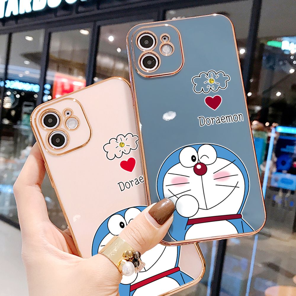 Hontinga for Xiaomi 11 Lite 5G / 4G / 11 Lite NE Back Cover + Free Lanyard Luxury 6D Plating Grinning Cartoon Cat Side Pattern Case Soft Silicone Square Mobile Cover