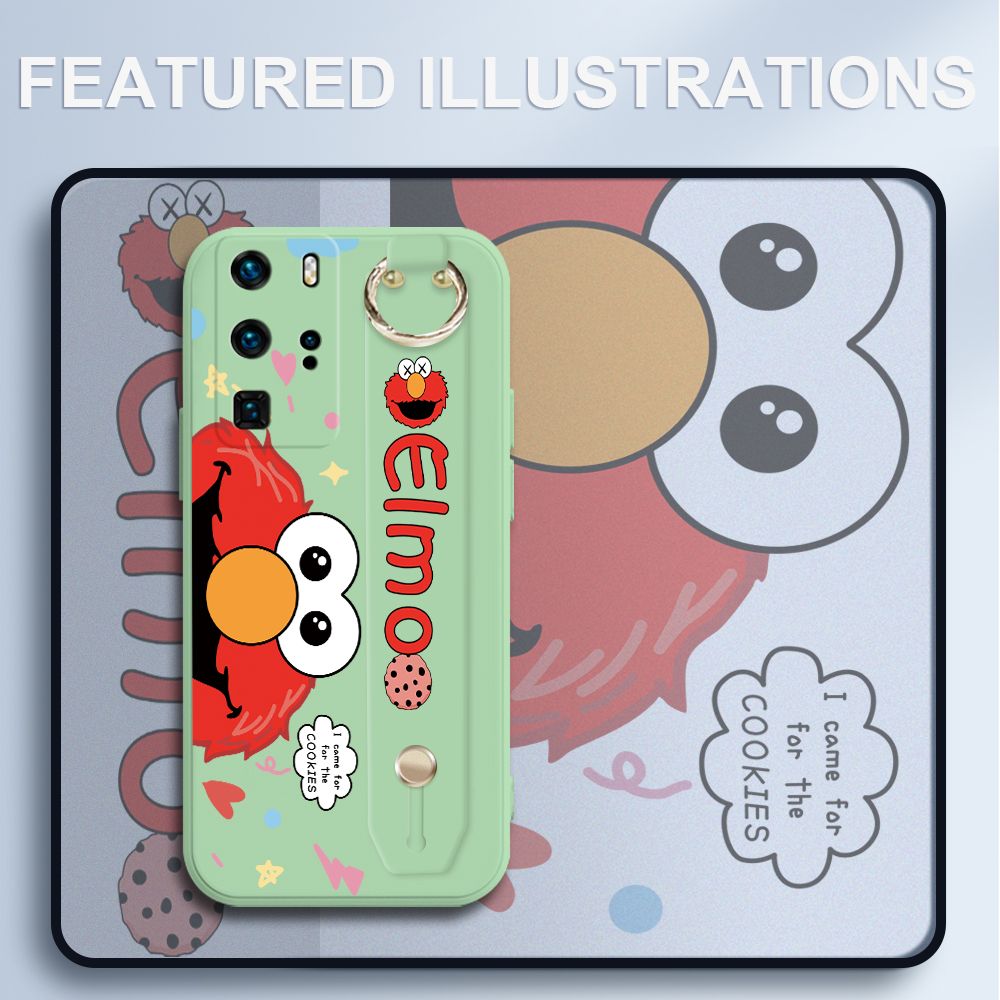 UCUC for Huawei P40 Pro Wrist Strap Case Creative Cartoon Red Haired Monster Cover Ultra Thin Anti Fall Liquid Silicone Phone Case