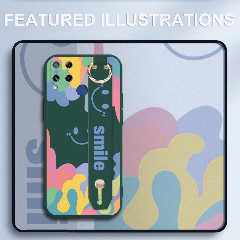 UCUC for Realme C15 Wrist Strap Case INS Style Soft Candy Color Splash Ink Cover Ultra Thin Anti Fall Liquid Silicone Phone Case