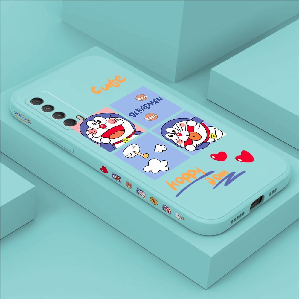Hontinga for Huawei Y7A 2020 Case Side Design Cartoon Cute Cat Back Cover Soft Square Edge Pattern Liquid Silicone Trend Phone Cases