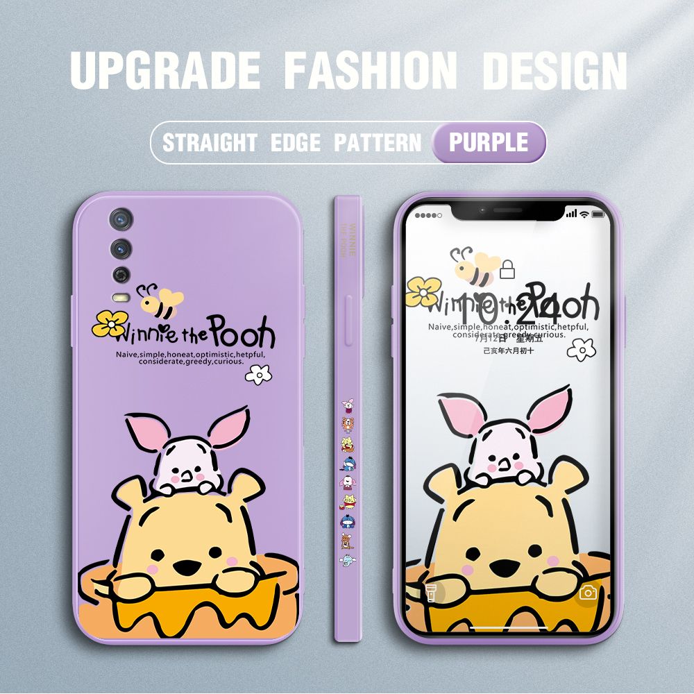 Jizetin for Vivo Y20 / Y12A / Y12S / Y20i / Y20SG Case Side Design Phone Cover Lovely Cartoon Pooh Bear Cover Square Edge Pattern Liquid Silicone Trend Case
