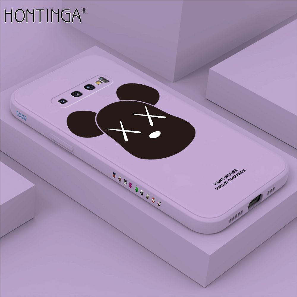 Hontinga for Samsung S10 Plus Case Side Design Violent Bear Head Back Cover Soft Square Edge Pattern Liquid Silicone Trend Phone Cases