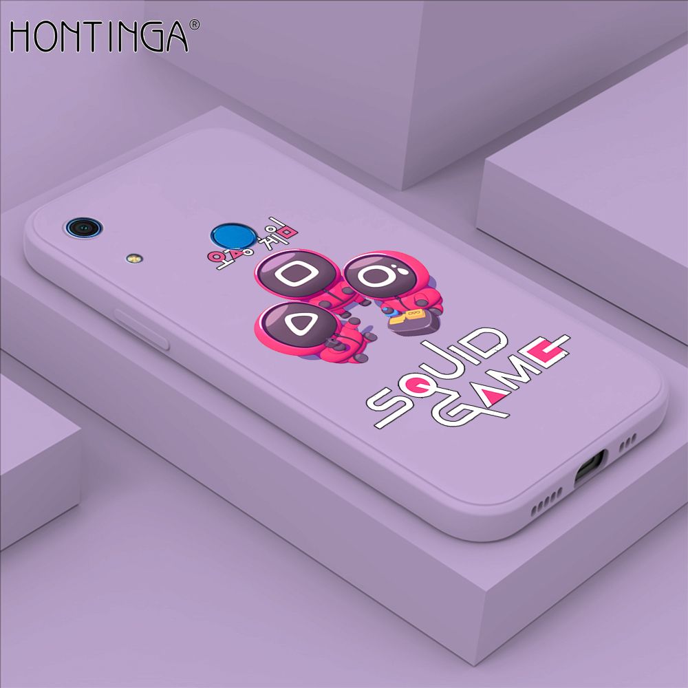 Hontinga for Huawei Y6S Case Cute Cartoon Cute Squid Character Phone Cover Square Liquid Silicone Shockproof Phone Protective Case