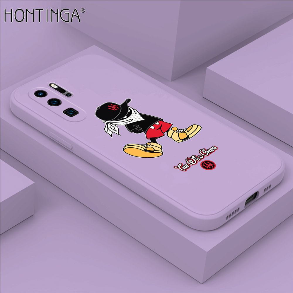 Hontinga for Huawei P30 Pro Case Cartoon Masked Mouse Phone Case Soft Square Edge Silicone Cases Full Lens Cover Shockproof Protection Cover