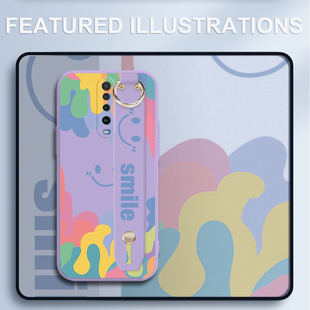 UCUC for Xiaomi Poco X2 Wrist Strap Case INS Style Soft Candy Color Splash Ink Cover Ultra Thin Anti Fall Liquid Silicone Phone Case
