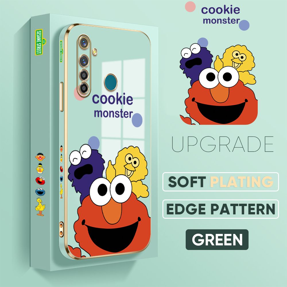 TA for Realme 5 Pro Back Cover Sesame Monster Luxury 6D Plating Case Side Pattern Soft Silicone Square Phone Case